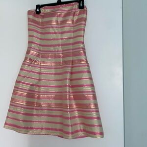 Lilly Pulitzer Pink/Gold Stripe Strapless Dress Size 8